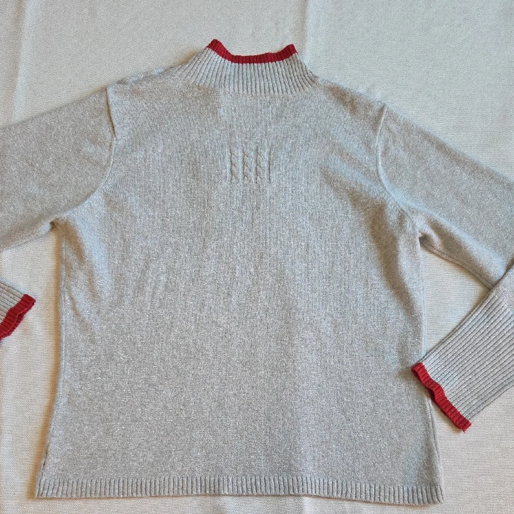 Marisa Christina Christmas Red and Gray Silver Metallic Knit Sweater sz S - Picture 8 of 8